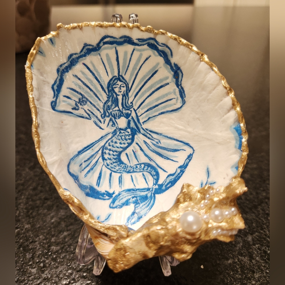 One Of A Kind Embellished Decoupage Seashell MERMAID